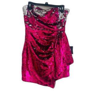 Lulus Like A Star Pink Silver All Over Sequin Strapless Mini Dress size large